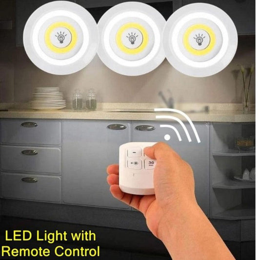 Set of 3 LED lamps with Remote Control, Battery Operated, For Cabinets, Bathroom, Kitchen, Bedside Table, Wardrobe